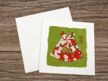 Origami-Glückwunschkarte-Unikat mit rotem Blumenkleid