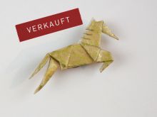 Origami-ART Unikat Springpferd-Magnet Goldregen Origami Washi