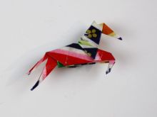 Origami-ART Unikat Magnet Rennpferd Siegesduft Edelwashi rot pink gold
