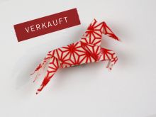 Origami-ART Unikat Magnet Rennpferd Sternenglut rot weiss Japanpapier traditionell