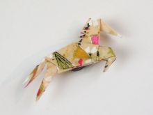 Origami-ART Unikat Magnet Springpferd Wüstenblume Washi Sand