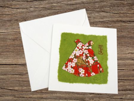 Origami-Glückwunschkarte-Unikat mit rotem Blumenkleid