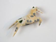 Origami-ART Unikat Rennpferd Silberbrise Washi grau weiss beige