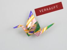 Origami-ART-Unikat Kranich-Magnet in Violett, Goldgelb, Beige, Grün, Rosa, Gold handgefaltet
