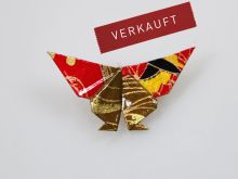 Origami-ART-Unikat Schmetterlings-Magnet in Rot-Oliv-Gold-Weiss-Gelb handgefaltet Washi